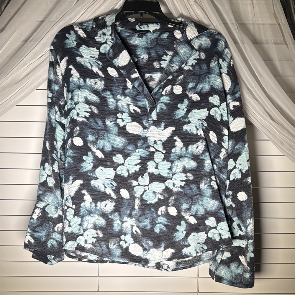Black Wrap Blouse with Notched Collar and Long Sleeves